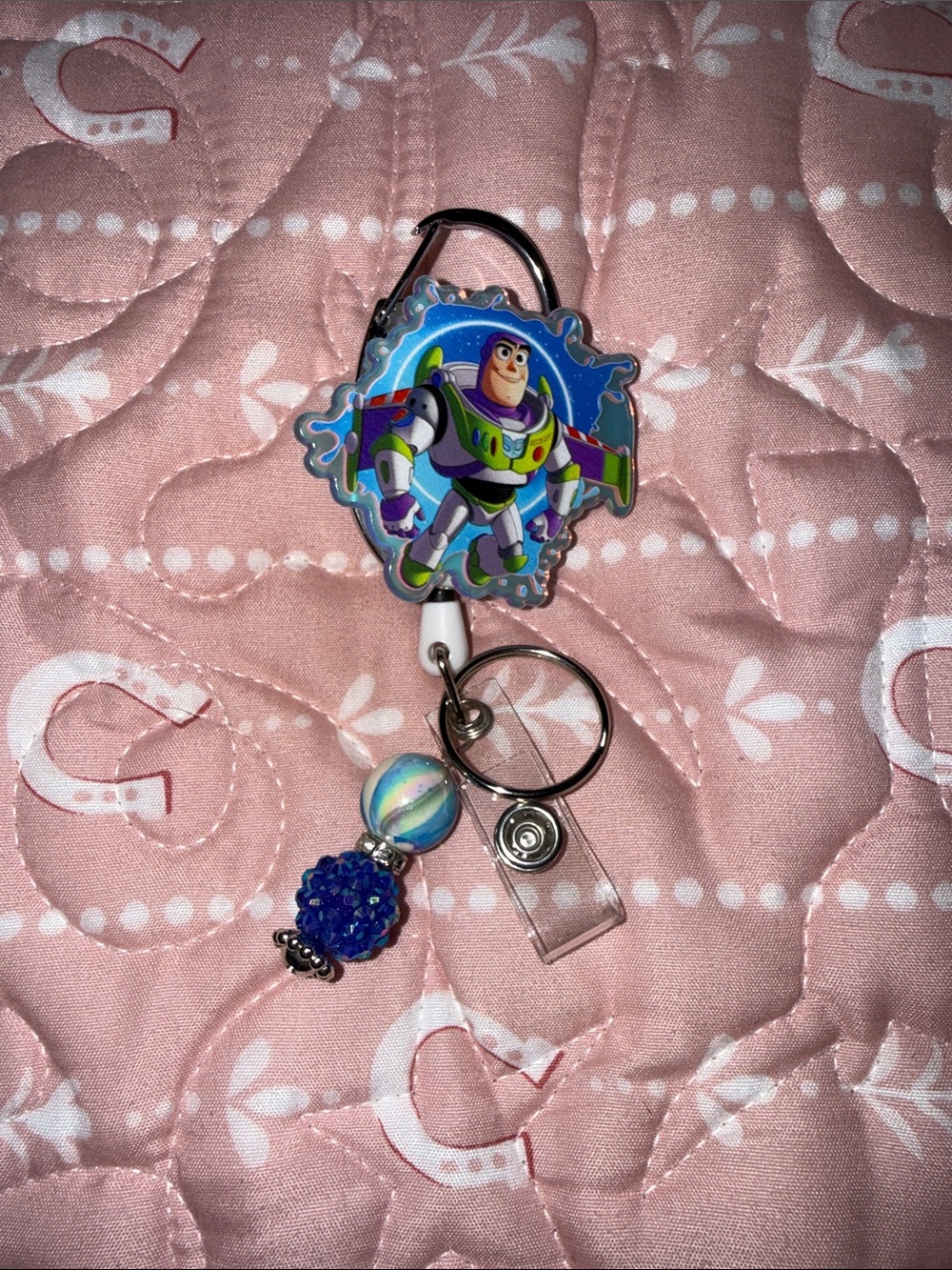 Buzz Lightyear Badge Reel with Pink and Blue Beads